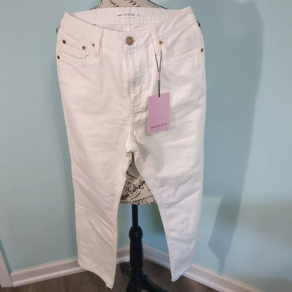Avec Les Filles High Rise Straight Leg Cropped Jeans Ecru White new with tags 27